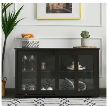 Kitchen Storage Cabinet Sideboard Buffet Cupboard Sliding Door Brown Cabinet for Dining Room, Kitchen &,Home Organization - Image 3