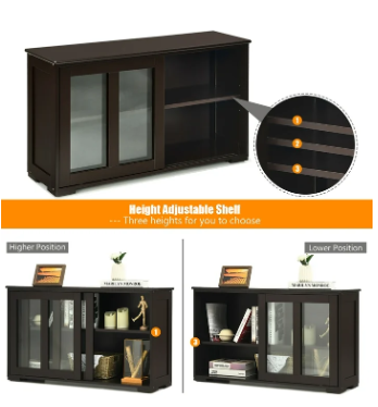 Kitchen Storage Cabinet Sideboard Buffet Cupboard Sliding Door Brown Cabinet for Dining Room, Kitchen &,Home Organization - Image 4