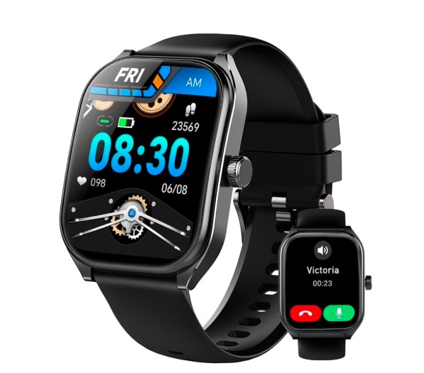 Fruit Intelligence Curved Smart Watch 2.01 Display, Black Silicone Case & Band, Fitness Tracker, Bluetooth Call, Waterproof New 1 Count 1 Pack