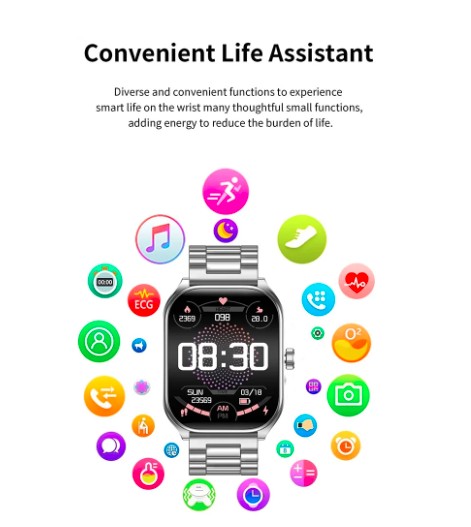 Fruit Intelligence Curved Smart Watch 2.01 Display, Black Silicone Case & Band, Fitness Tracker, Bluetooth Call, Waterproof New 1 Count 1 Pack - Image 2