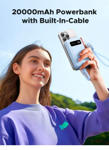 Power Bank 20,000mAh Portable Charger with Dual Built-in Cables 22.5W Fast Charging, Smart Digital Display, External Battery Pack for iPhone, Samsung Galaxy, iPad, and More - Image 2