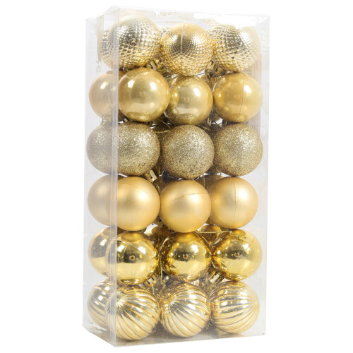 24 Pack 2.33 Inch (6CM) Christmas Ornament Balls 4 Styles Gold Xmas Tree Decorations