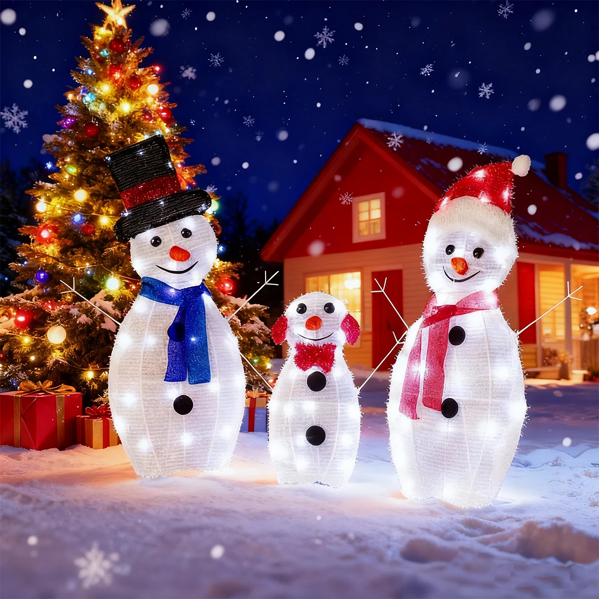 3pcs Light Up Snowman Family  LED Christmas Outdoor Yard Decorations Set