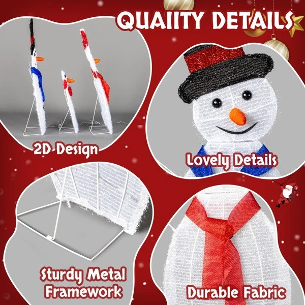 3pcs Light Up Snowman Family LED Christmas Outdoor Yard Decorations Set - Image 2