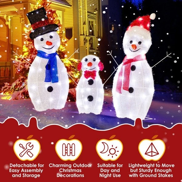 3pcs Light Up Snowman Family LED Christmas Outdoor Yard Decorations Set - Image 3