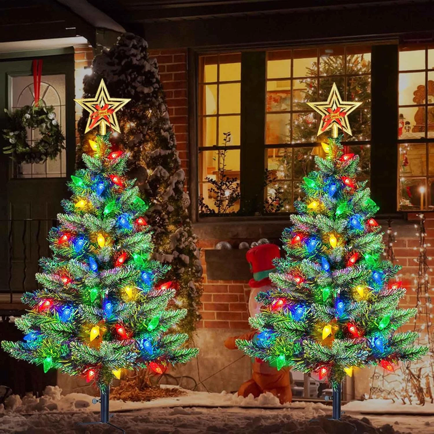 Upgraded Set of 2 Solar Christmas Trees Prelit Outdoor Xmas Yard Decorations
