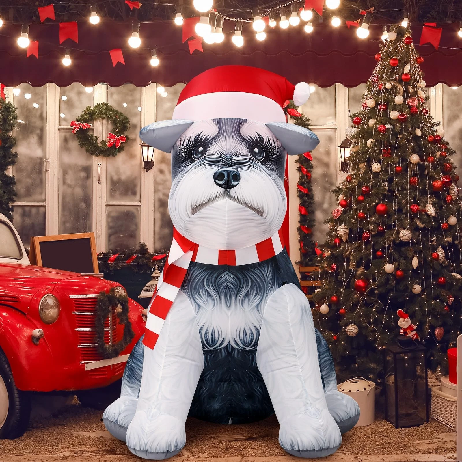 5 ft Schnauzer Christmas Inflatable Lighted Outdoor Xmas Dog Blow Up Décor